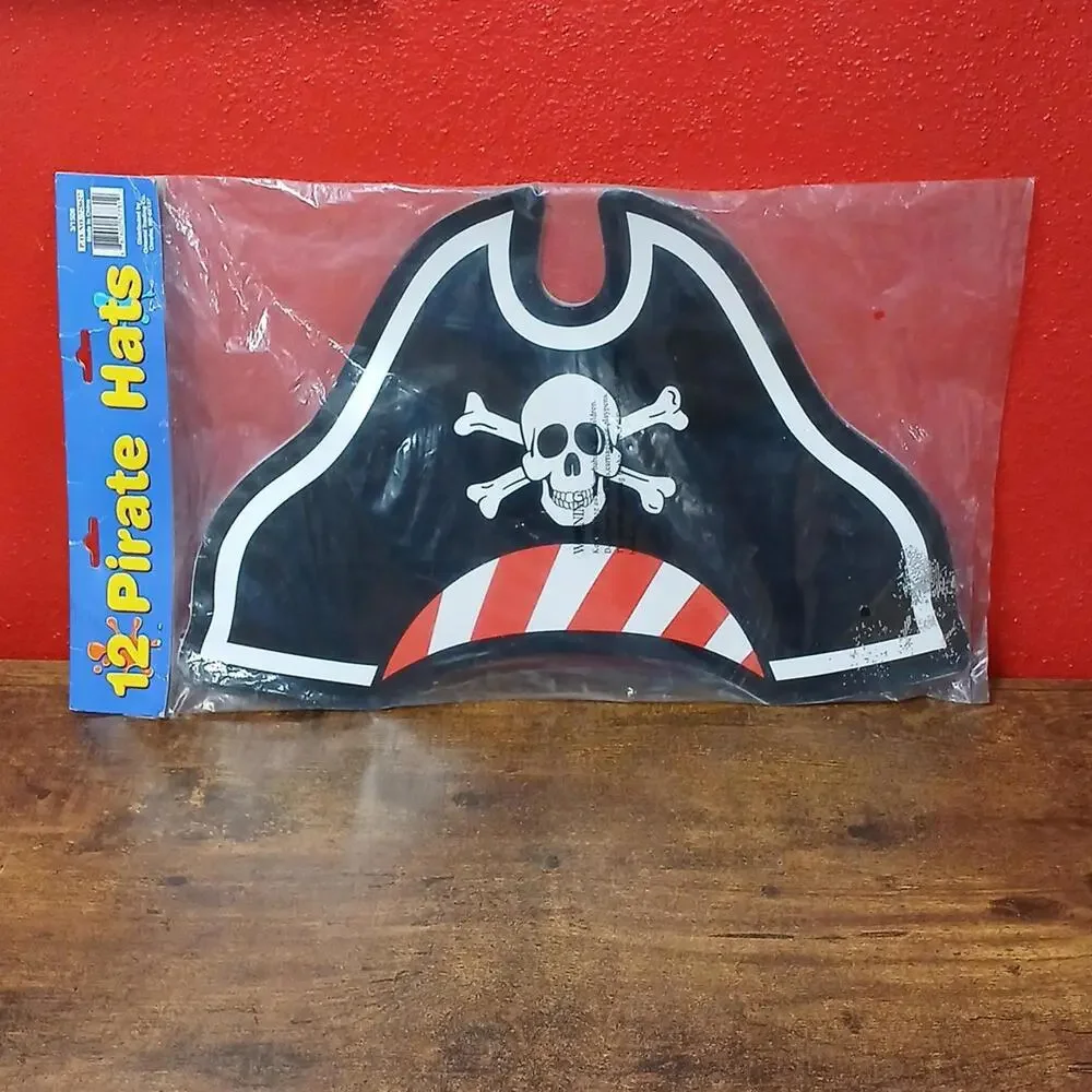 Pack of 12 Cardboard Pirate Skull & Crossbones Hats, For Pretend - Party - Fun